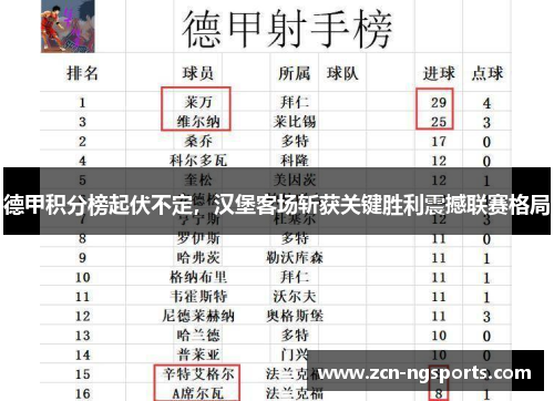 德甲积分榜起伏不定，汉堡客场斩获关键胜利震撼联赛格局
